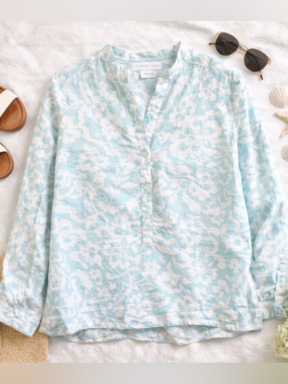 Charter Club Linen Blouse Coastal Cottagecore Lightweight Beachy Top 16P B72